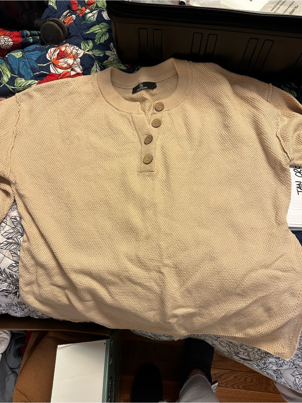 Women’s Beige Henley Knit Shirt sweater size L
